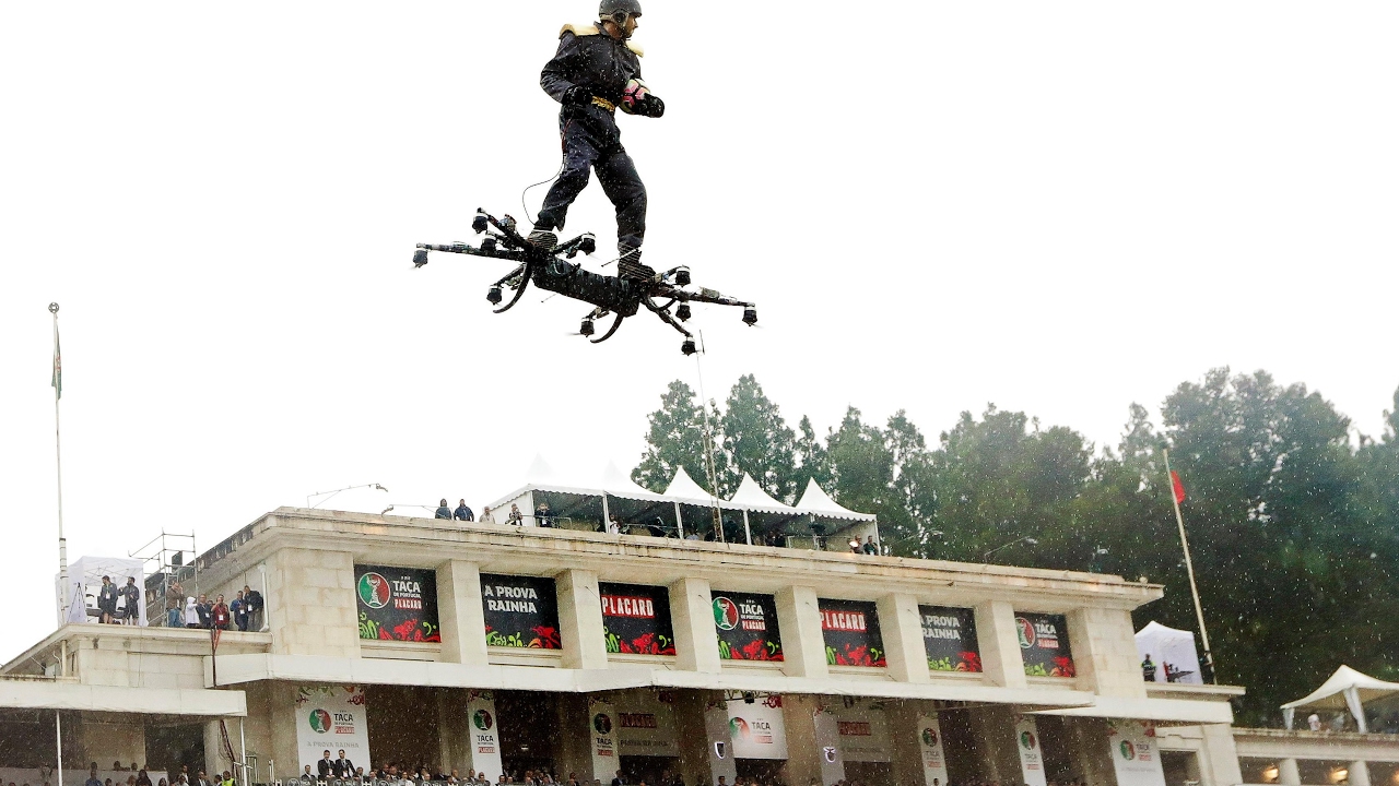 Portuguese Cup final ball delivered by man on spider-like drone – video
