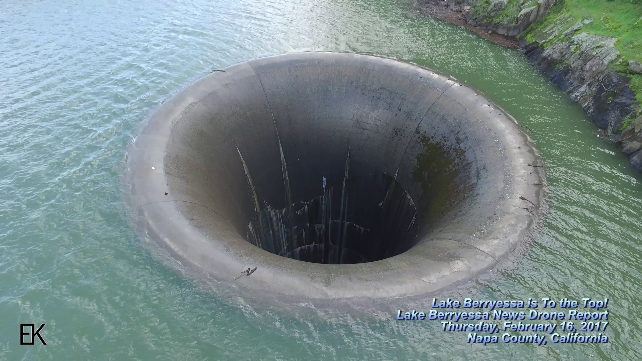 Lake Berryessa Splashing Over the Spillway Drone Video Report - Lake Berryessa News 2.16.17