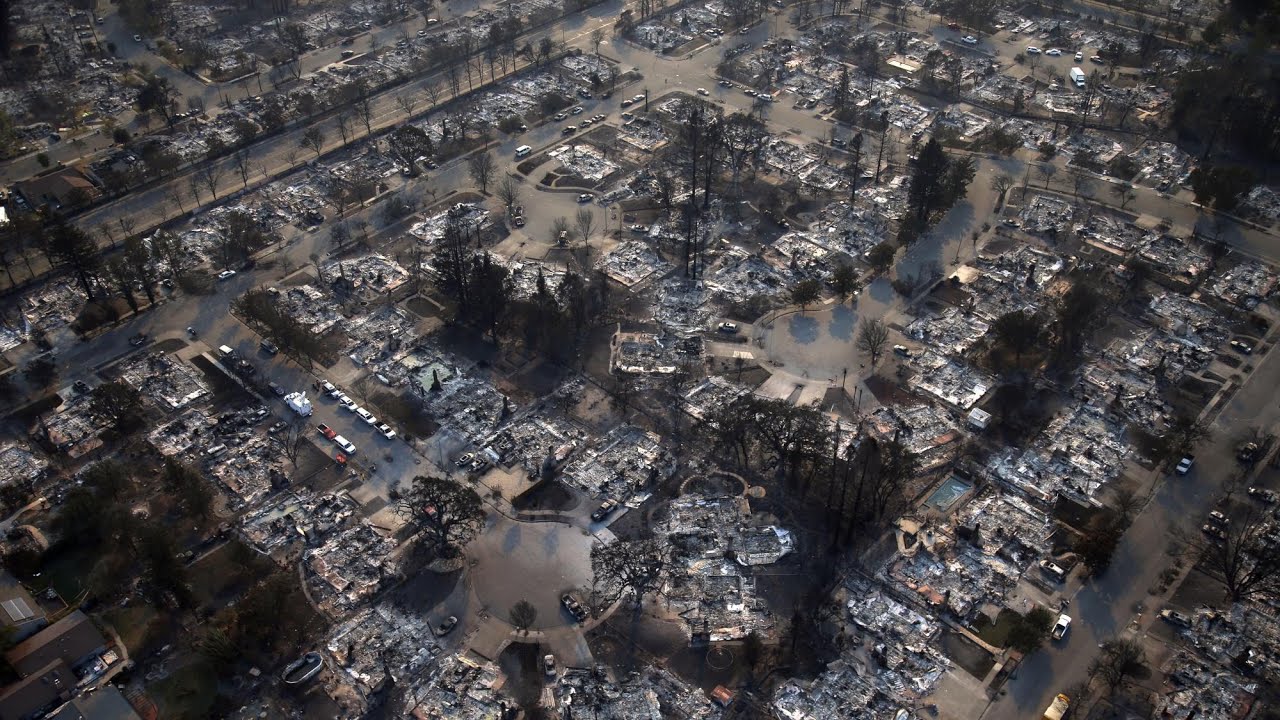 Drone footage shows a city in ruins as California fires continue to rage
