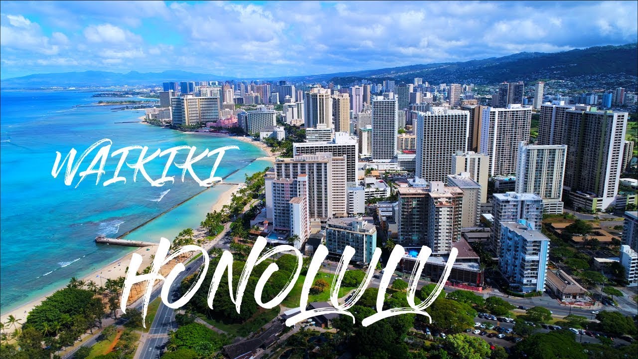 Waikiki Honolulu Oahu Hawaii And Friday Fireworks Drone Video