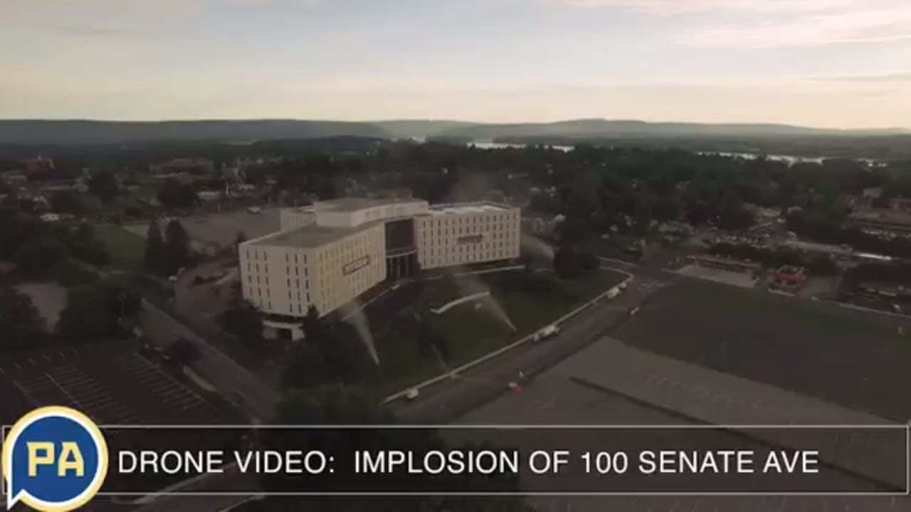 Drone Video: Implosion Of 100 Senate Ave, the Senate Plaza building near Camp Hill